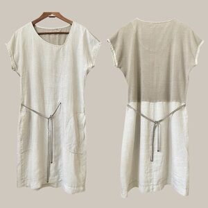 Sandwich Linen Dress EU 38 Beige Minimalist Shift Tie Waist Pockets Neutral